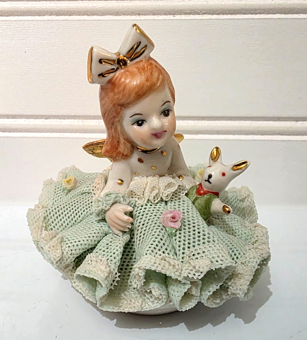 Irish Dresden Lace Angel Doll Porcelain Figurine Vintage Muller Volkstedt 2.75"